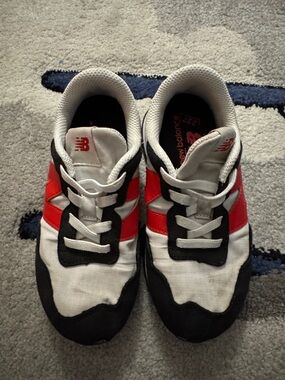 New Balance Kids White, Red, and Black Sneakers
